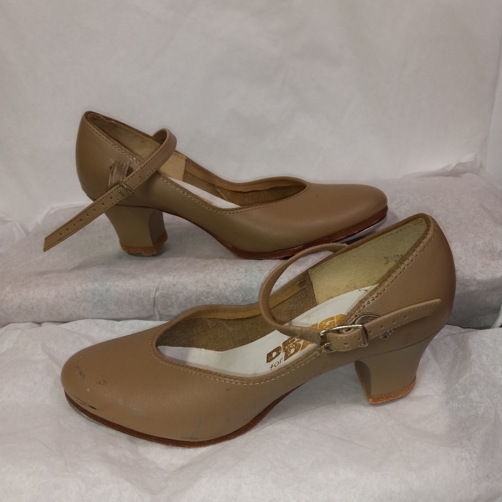 Girls Tan Mary Jane Dress Shoes with Low Heel